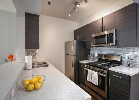 Kitchen cabinetsat Midvale Apartments, Los Angeles, California