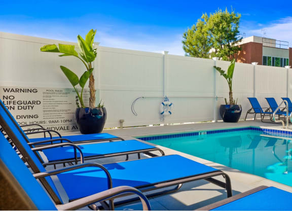sundeck near poolat Midvale Apartments, Los Angeles, California