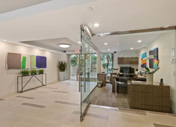 Lobby area view at Palm Royale Apartments, Los Angeles, California