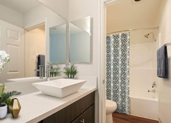 Bathroom With Bathtub at The Plaza Apartments, Los Angeles