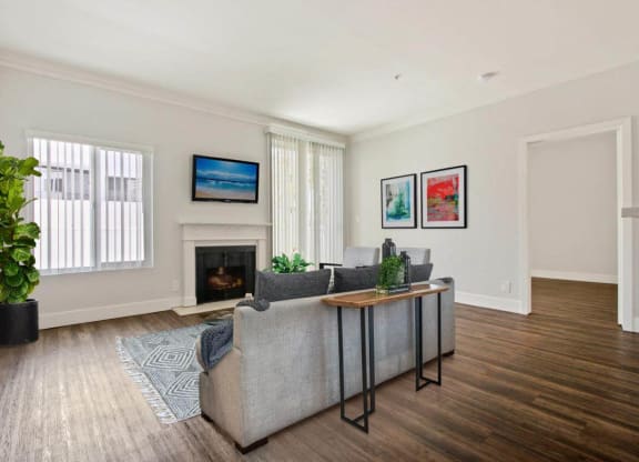 Living Room With TV at The Plaza Apartments, Los Angeles, 90024
