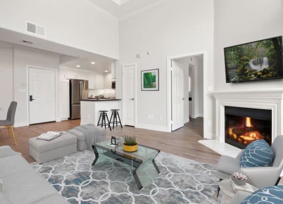 Living Room With Fireplace at Toluca Court, California