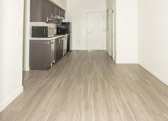 Sample Unit: living room and kitchen