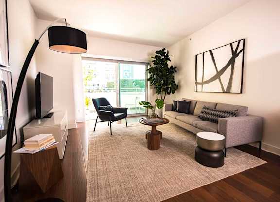Living Room With Expansive Window at Wilshire Margot, Los Angeles California 