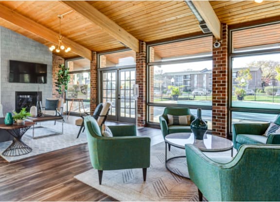 Residents lounge at fifty9 Grove Apartments, Illinois