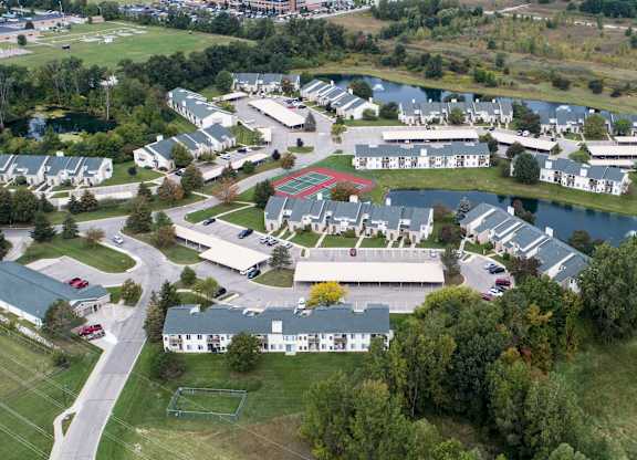 Aerial View of Residential Area at Hidden Lakes Apartments, Michigan, 48346