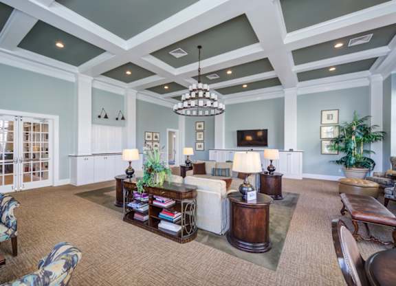 A large, well-lit room with a variety of furniture and decor at Meridian West Shore, Mechanicsburg Pennsylvania