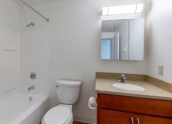 A white toilet sits next to a sink in a bathroom.