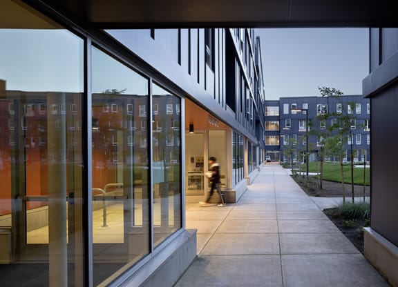a view from the outside of the building