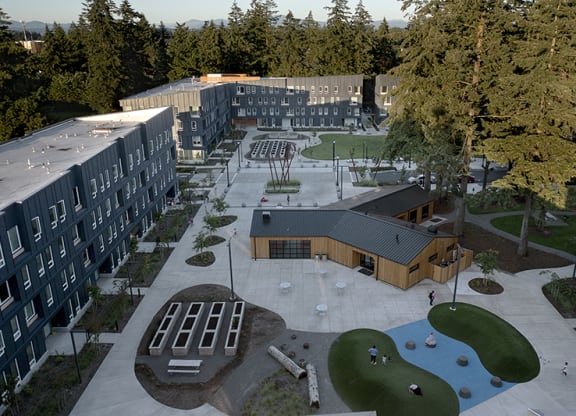a view of the courtyard from the top of the building