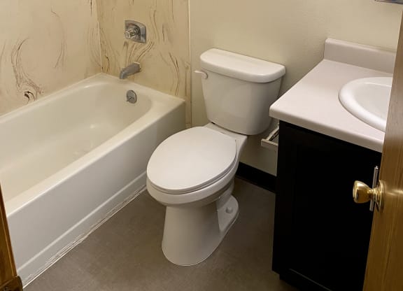 a bathroom with a toilet and a tub and a sink