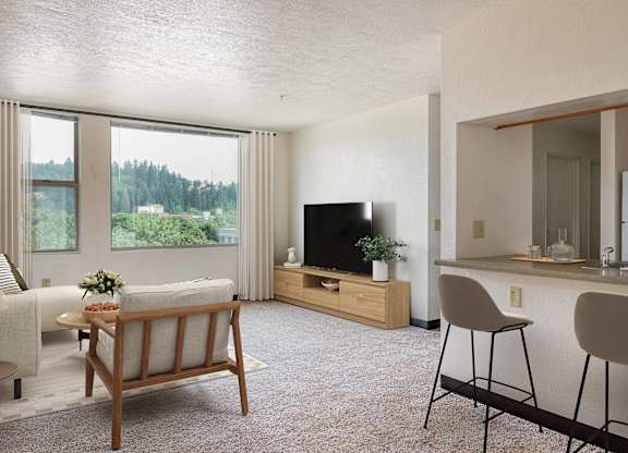 a living room with a couch and a table