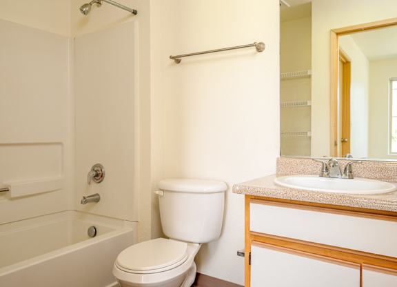 A white toilet sits next to a sink in a bathroom.