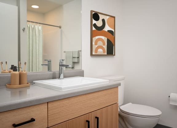 a bathroom with a sink toilet and a mirror