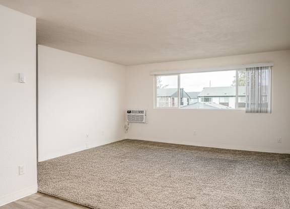 A room with a carpet floor and a window.