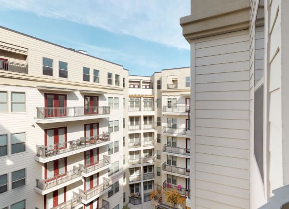 View of apartment building from resident patio