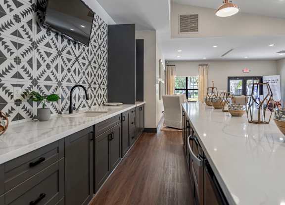 A common area with a kitchen.
