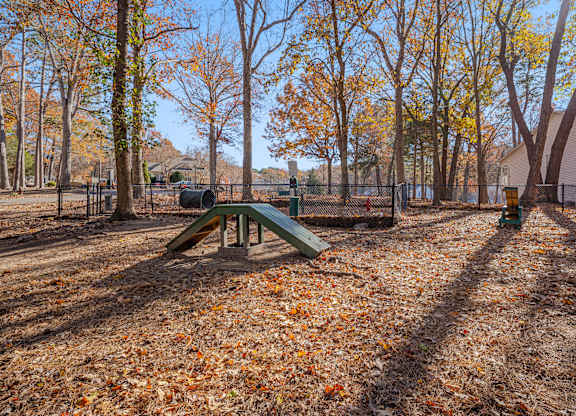 A playground with a slide and a fence in the background.