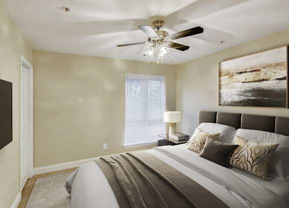 Bedroom With Ceiling Fan at Brandemere Apartment Homes, North Carolina, 27106