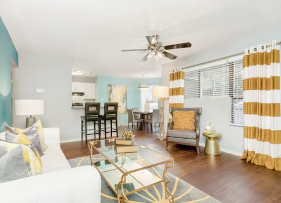 Living Room With Kitchen at Bridges at Mallard Creek Apartment Homes, Charlotte, NC, 28269