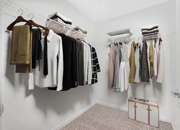 a walk in closet at Caveness Farms Apartments, North Carolina 