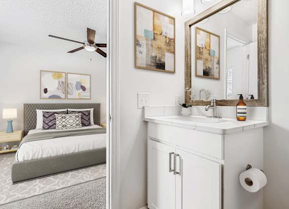 Bathroom With Bedroom View at The Grayson Apartment Homes, Charlotte