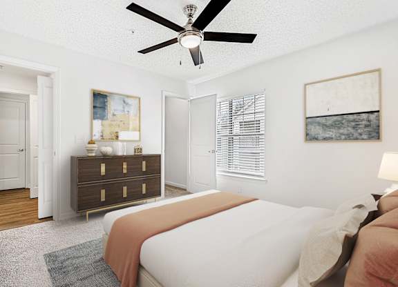 Bedroom With Ceiling Fan at The Grayson Apartment Homes, Charlotte, 28262