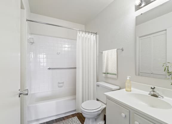 a bathroom with a toilet sink and bathtub at Eastchester Ridge Apartments, High Point, 27262