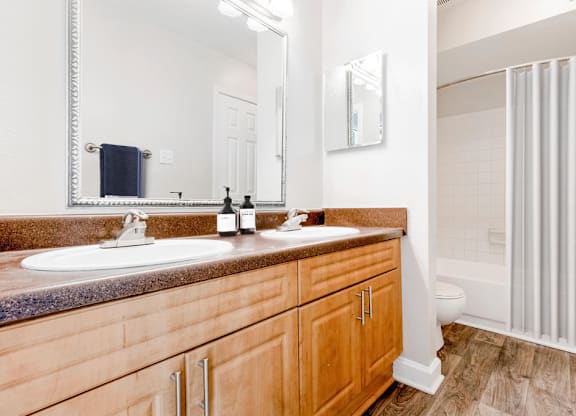Renovated Bathrooms With Quartz Counters at Central on the Green Apartment Homes, Raleigh, North Carolina