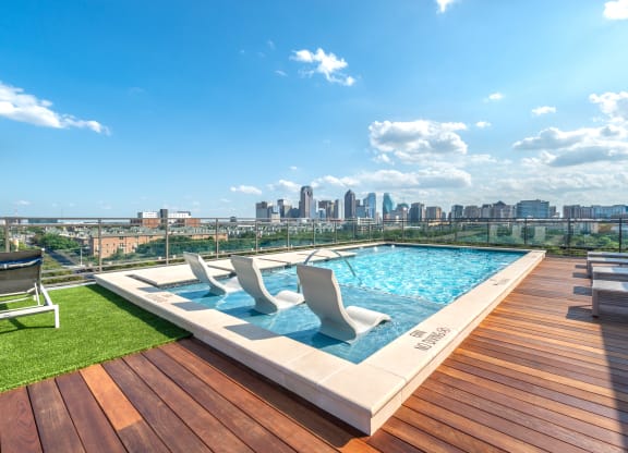 Rooftop pool facing downtown Dallas