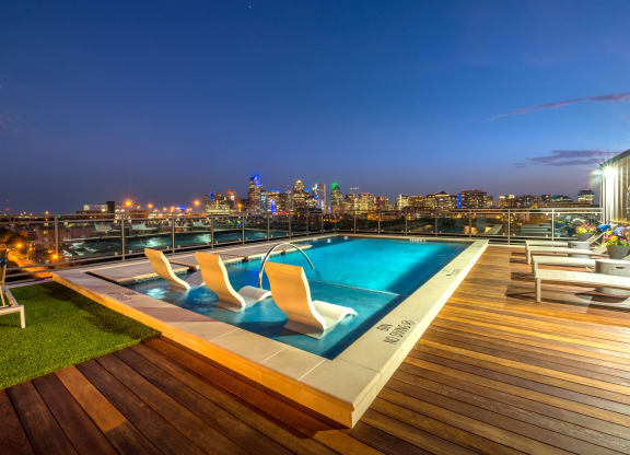 Rooftop pool facing downtown Dallas
