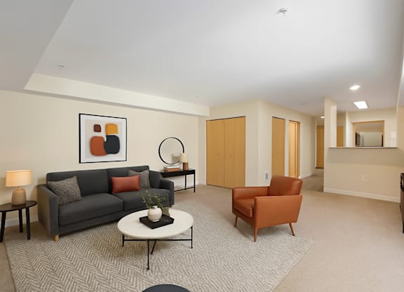Carpeted Living Area at Excalibur Apartment Homes, Bellevue, WA