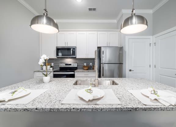 The Edwards Kitchen With Granite and Stainless countertops steel appliances at Griffin Weston, North Carolina