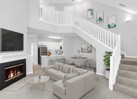 a living room with a staircase in the background and a couch in the foreground at Northlake Park, Florida