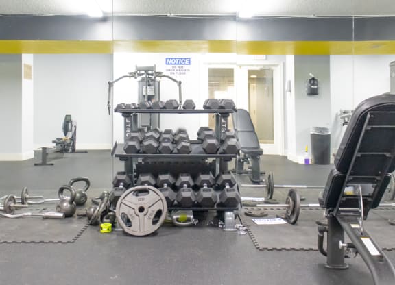 a view of the weights room at The Aspen, Virginia, 22305