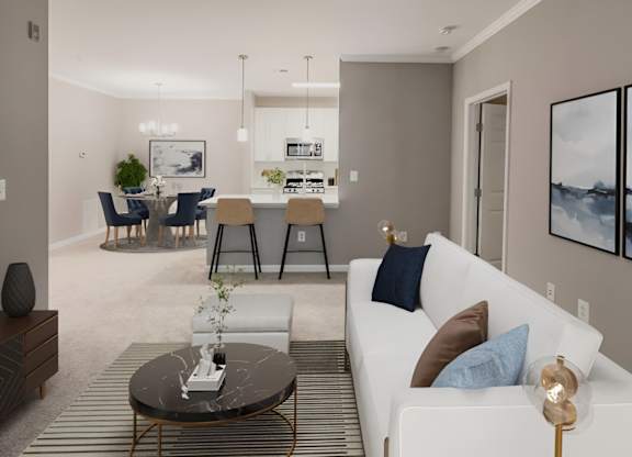 White couch in living room at Woodland Park, Virginia