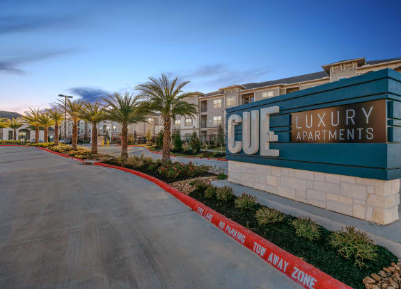 Welcoming Property Signage at Cue Luxury Apartments, Texas, 77433