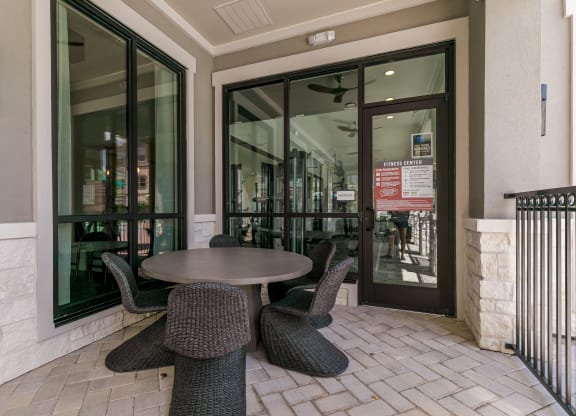 Patio at Cue Luxury Apartments, Cypress, 77433