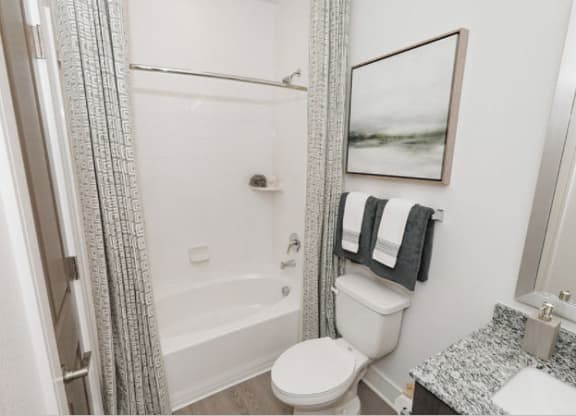 Bathroom With Bathtub at Cue Luxury Apartments, Texas