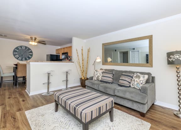 a living room with a couch and a coffee table