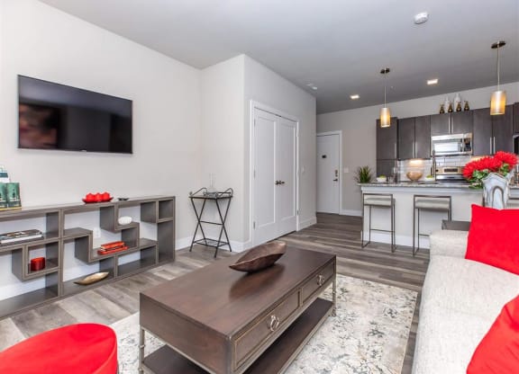 a living room with a couch and a tv