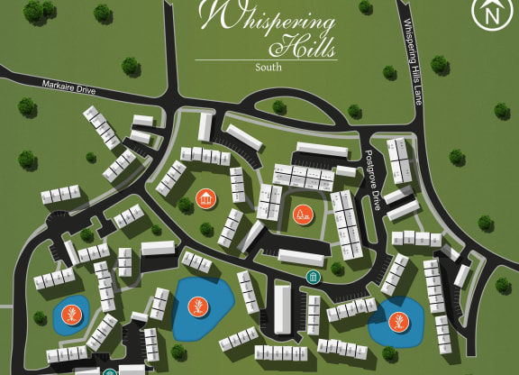 a site map of the whispering souls condo complexes on a green field