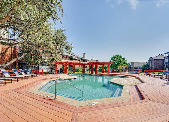 Pool view at Indian Creek Apartments, Carrollton