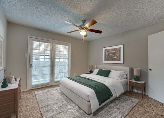 bedroom with nightstand at Timberglen Apartments, Texas, 75287