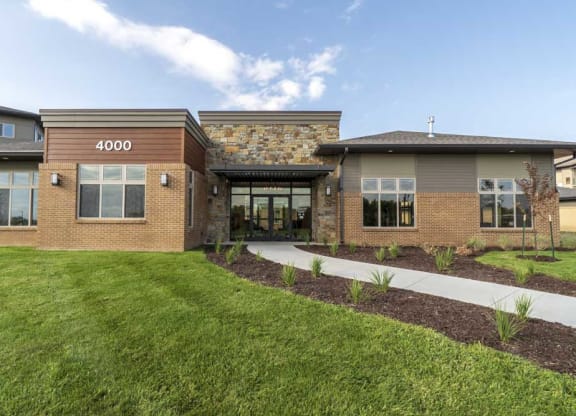 Exterior view of leasing office at 360 at Jordan West best new apartments West Des Moines IA 50266