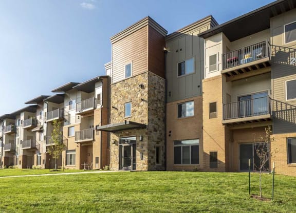 Exterior view of balconies at 360 at Jordan West best new apartments West Des Moines IA 50266