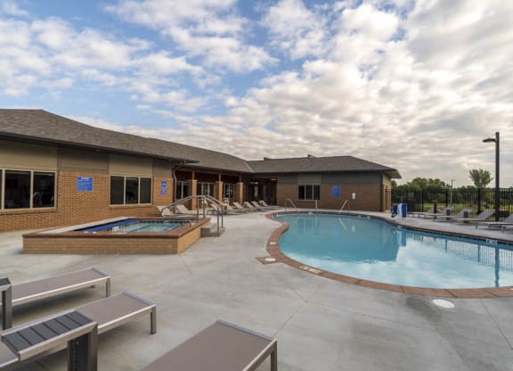 Resort-style swimming pool at 360 at Jordan West best new apartments West Des Moines IA 50266