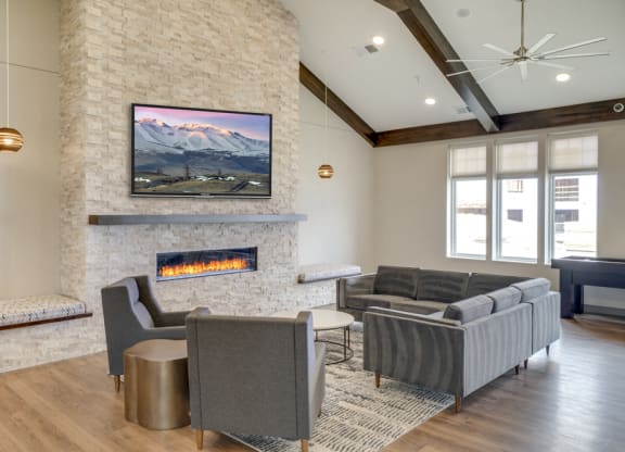 TV lounge in clubhouse at Ascend at Woodbury new luxury apartments in Woodbury MN 55129