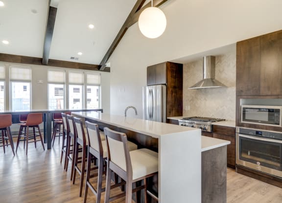 Clubhouse kitchen for resident use at Ascend at Woodbury new luxury apartments in Woodbury MN 55129