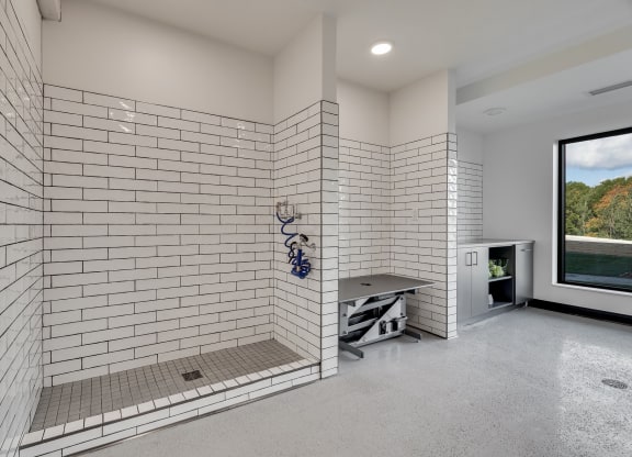 Tiled dog wash and grooming spa at Aspire at CityPlace luxury apartments 55125